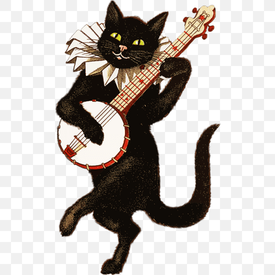 Vintage Cat Playing Banjo